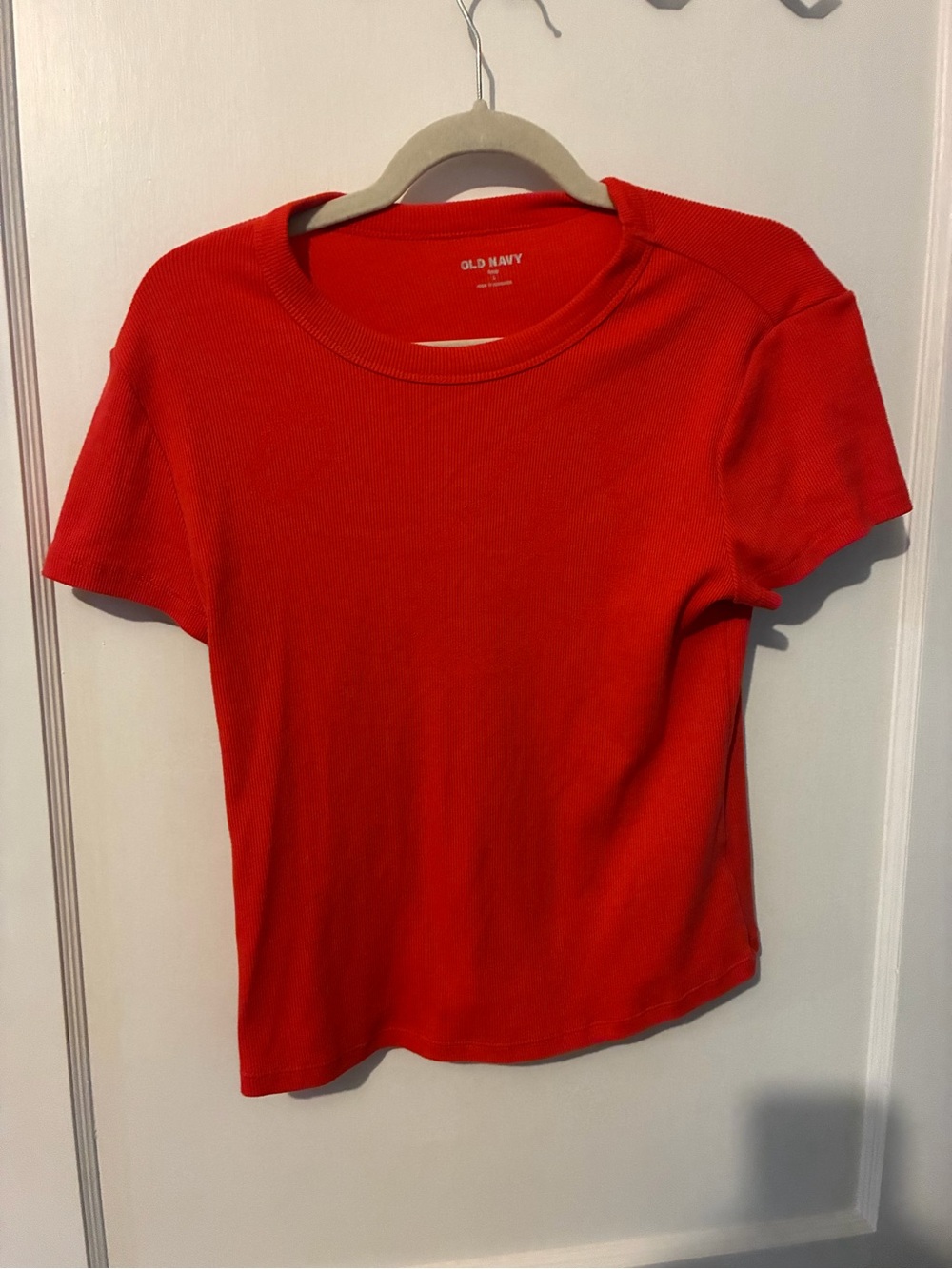 Old Navy Bright Red Ribbed Short Sleeve Tee